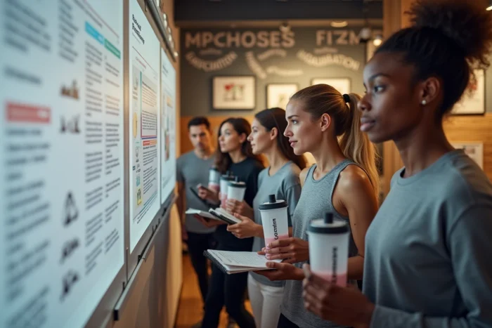 Groupe de sportifs participant à une session de coaching collectif autour d'un plan d'entraînement en 2024