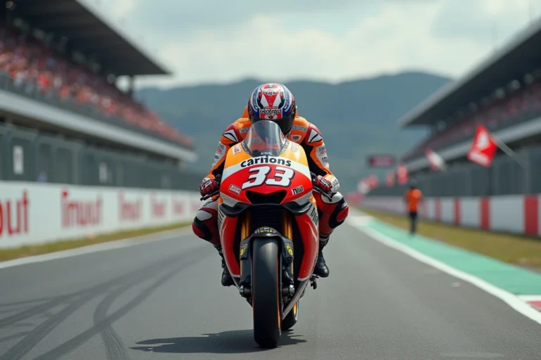 Pilote MotoGP en position de départ sur la grille de course lors d'un Grand Prix
