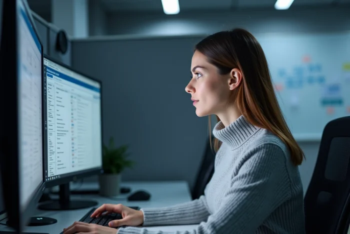 Une administratrice système vérifiant le statut d'un compte utilisateur dans le tableau de bord Azure Active Directory